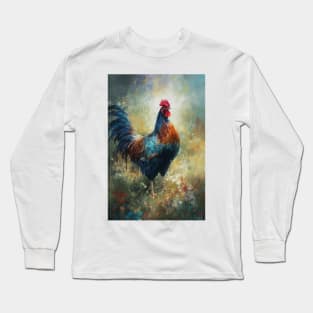 Regal Cockerel: Oil Painting Long Sleeve T-Shirt